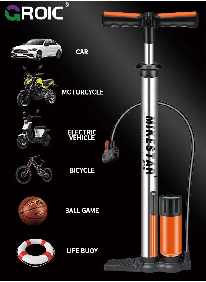 GROIC - Bike Pump with Pressure Gauge, Bicycle Air Pump for All Valves, 11 Bar/160 Psi Bike Floor Pump, Bike Tire Pump for e-Bikes, Mountain Bikes, Ball, Bicycle Pump for Presta and Schrader Valve - Image 1
