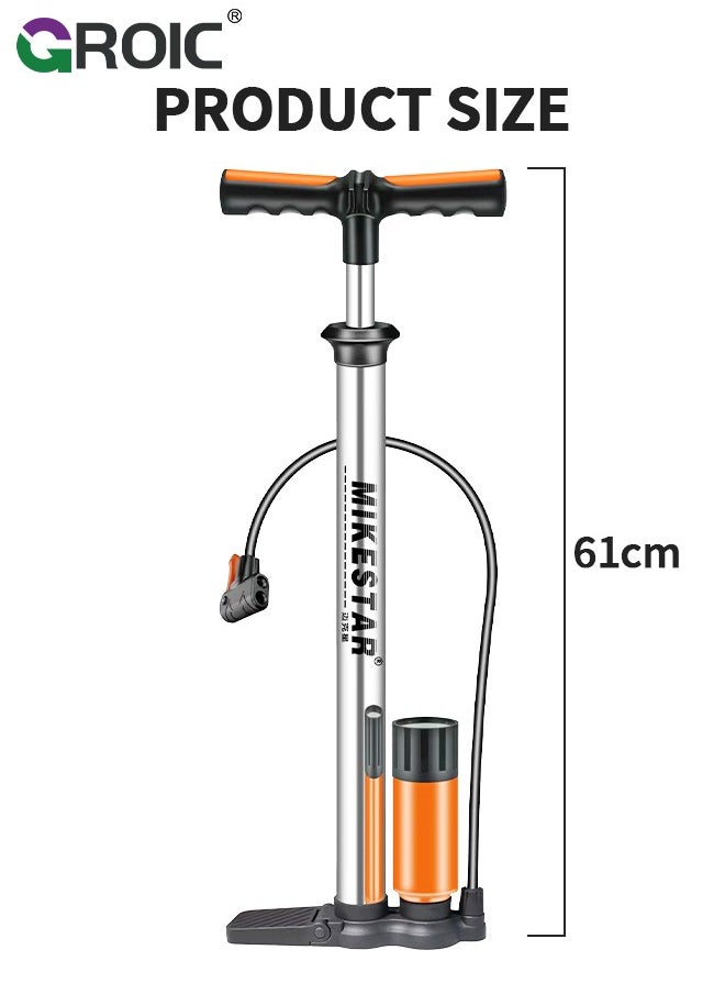 GROIC - Bike Pump with Pressure Gauge, Bicycle Air Pump for All Valves, 11 Bar/160 Psi Bike Floor Pump, Bike Tire Pump for e-Bikes, Mountain Bikes, Ball, Bicycle Pump for Presta and Schrader Valve - Image 1