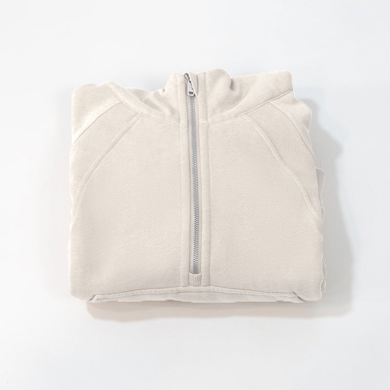 Generic Yoga clothes autumn and winter New short womens sports half zipper hoodie fleece outdoor running quick-drying coat Cream 039 half zipper sweatshirt 