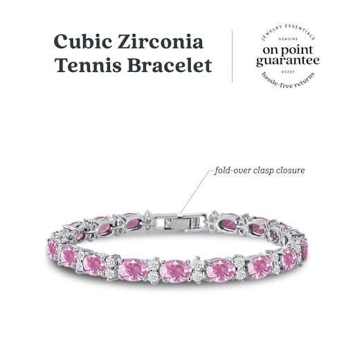 KEZEF Tennis Bracelets For Women - Cubic Zirconia - Oval 7x5mm Pink Gemstones - Round 2.50mm White CZ - Silver Plated Brass - 7 Inch - Hypoallergenic Bracelets - Image 5