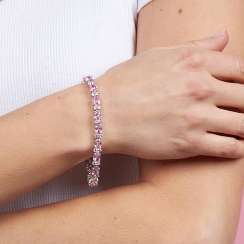 KEZEF Tennis Bracelets For Women - Cubic Zirconia - Oval 7x5mm Pink Gemstones - Round 2.50mm White CZ - Silver Plated Brass - 7 Inch - Hypoallergenic Bracelets - Image 2