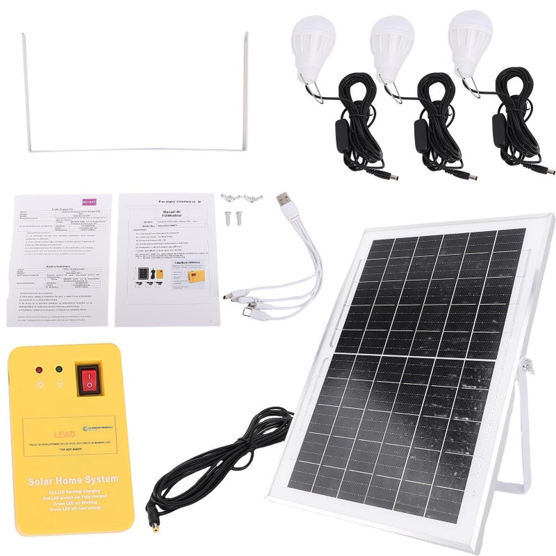 Portable Solar Power Station 6000mAh with 4 USB Ports and 3 LED Bulbs for Camping Outdoor Hiking - Image 2