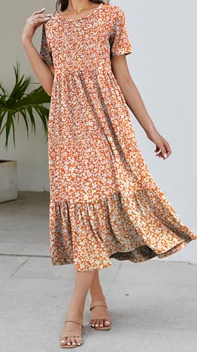 Jeqeocafy Summer Dresses for Women Flowy Maxi Sundress Short Sleeve Tiered Beach Dress with Pockets 2026 Vacation Travel - Image 5