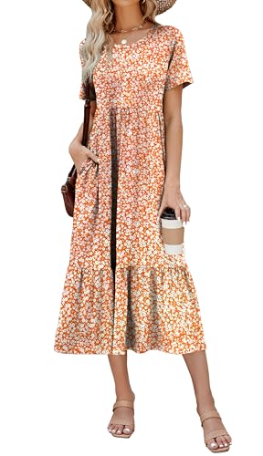 Jeqeocafy Summer Dresses for Women Flowy Maxi Sundress Short Sleeve Tiered Beach Dress with Pockets 2026 Vacation Travel - Image 1