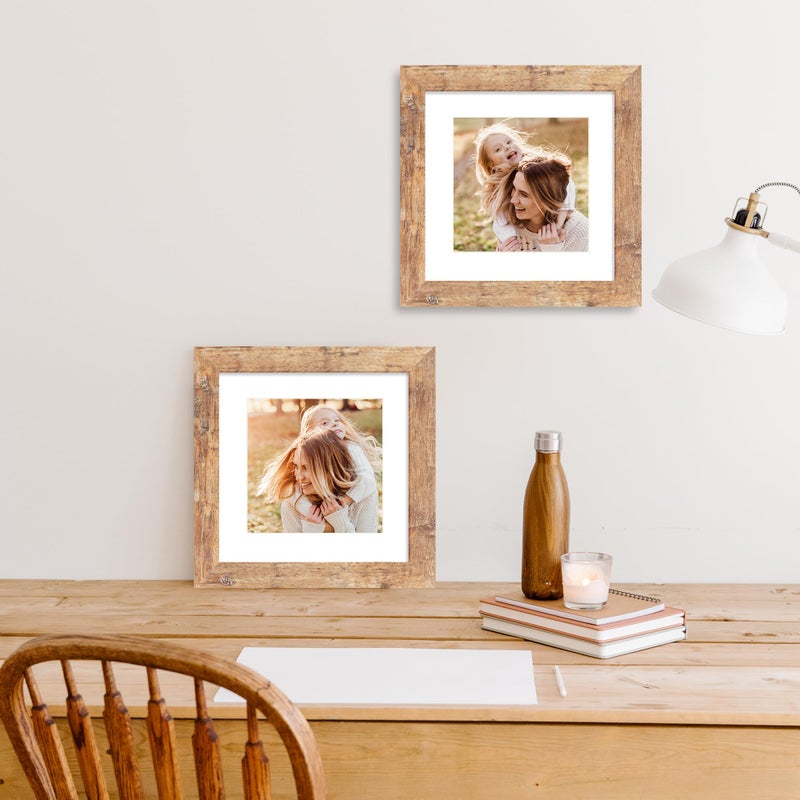 iRahmen إطارات صور Irahmen 8x8 مع مجموعة من 4 مع زجاج ريفي ريفي بني إطارات مربعة عرض 6x6 صورة مع حصيرة أو 8x8 بدون حصيرة 8 × 8 إطار صور لجدار وجدار شاشة الطاولة - Image 5