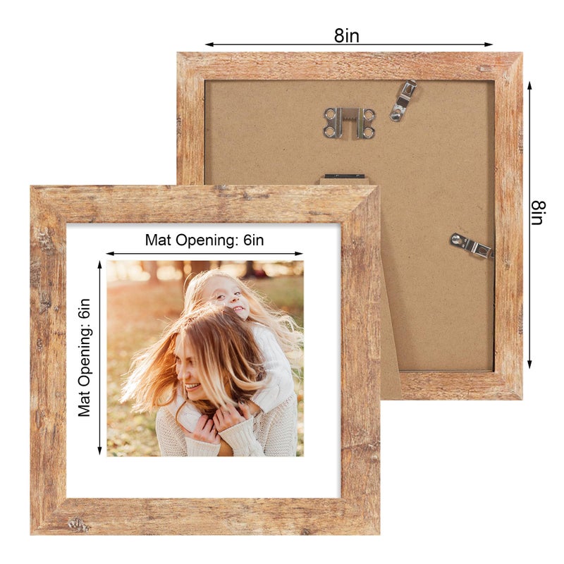 iRahmen إطارات صور Irahmen 8x8 مع مجموعة من 4 مع زجاج ريفي ريفي بني إطارات مربعة عرض 6x6 صورة مع حصيرة أو 8x8 بدون حصيرة 8 × 8 إطار صور لجدار وجدار شاشة الطاولة - Image 3