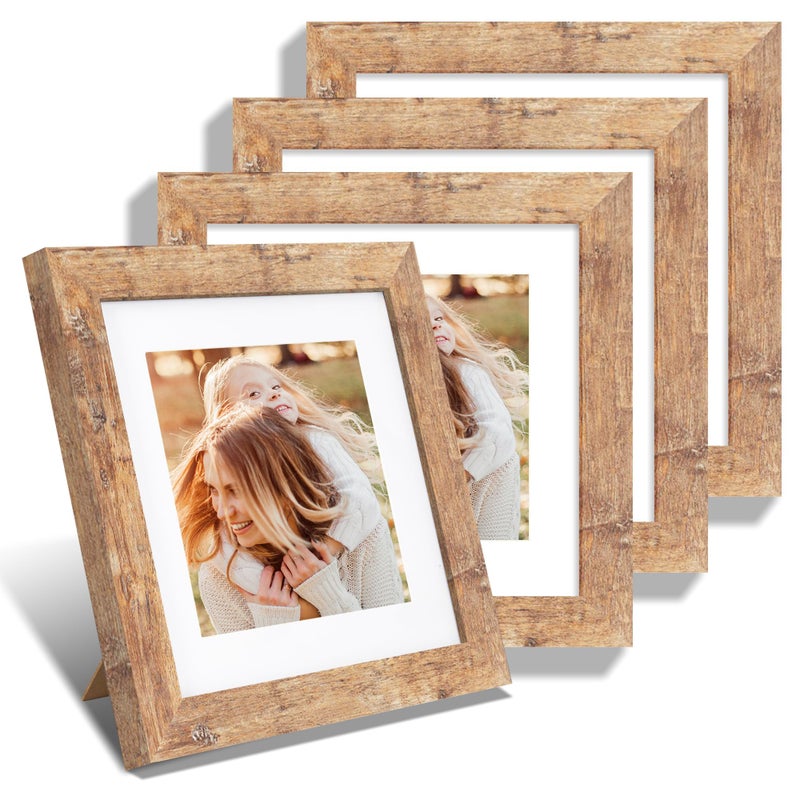 iRahmen إطارات صور Irahmen 8x8 مع مجموعة من 4 مع زجاج ريفي ريفي بني إطارات مربعة عرض 6x6 صورة مع حصيرة أو 8x8 بدون حصيرة 8 × 8 إطار صور لجدار وجدار شاشة الطاولة - Image 1
