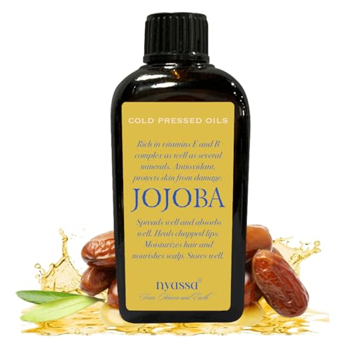 NYASSA 100% Pure Cold Pressed Jojoba Oil for Hair Growth, Skin, Face & Body Massage with Vitamin E & B Complex | Jojoba Hair Oil For Men & Women | Virgin & Unrefined - Image 1