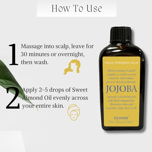 NYASSA 100% Pure Cold Pressed Jojoba Oil for Hair Growth, Skin, Face & Body Massage with Vitamin E & B Complex | Jojoba Hair Oil For Men & Women | Virgin & Unrefined - Image 5