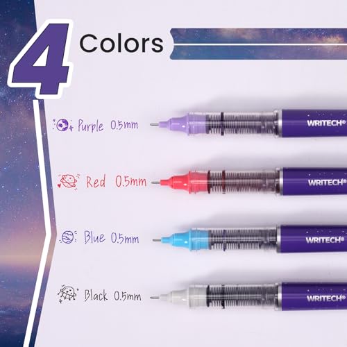 WRITECH Liquid Ink Rollerball Pens: 0.5mm Assorted Color Ink Fine Point Tip Rolling Roller Ball Pen Multicolor No Bleed & Smudge for Journaling Smooth Writing Drawing 4ct - Image 2