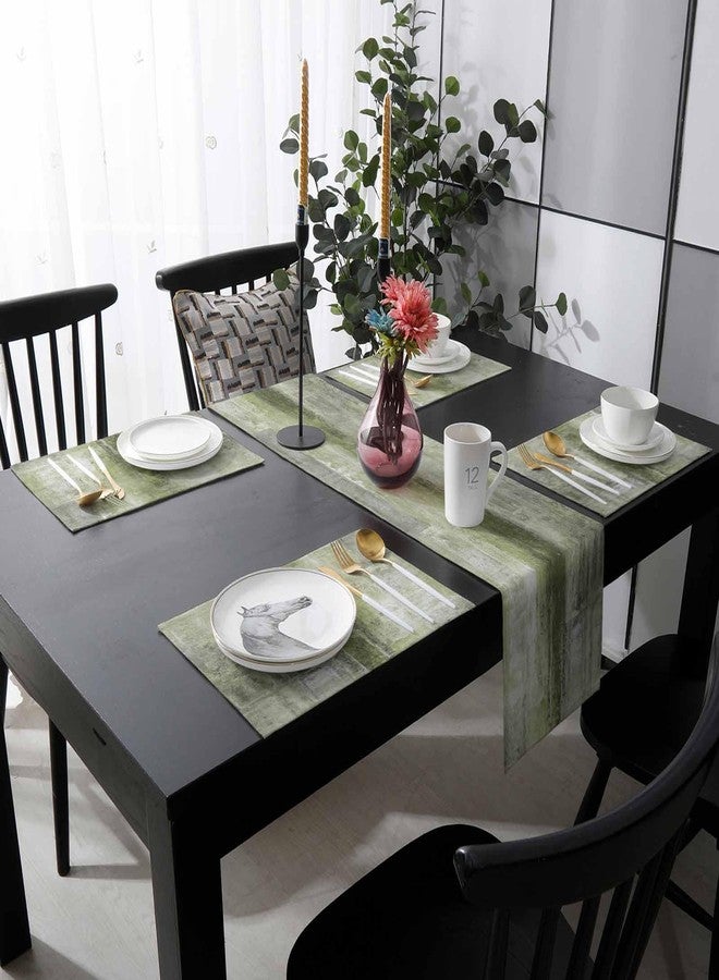 Edwiinsa Sage Green Oil Painting Table Runner with Placemats Set of 6, Modern Abstract Art Ink Retro Cotton Linen Kitchen Dining Mats Tablerunner 13"x70", Table Mats Set for Living Room/Dresser/Dining Table - Image 3