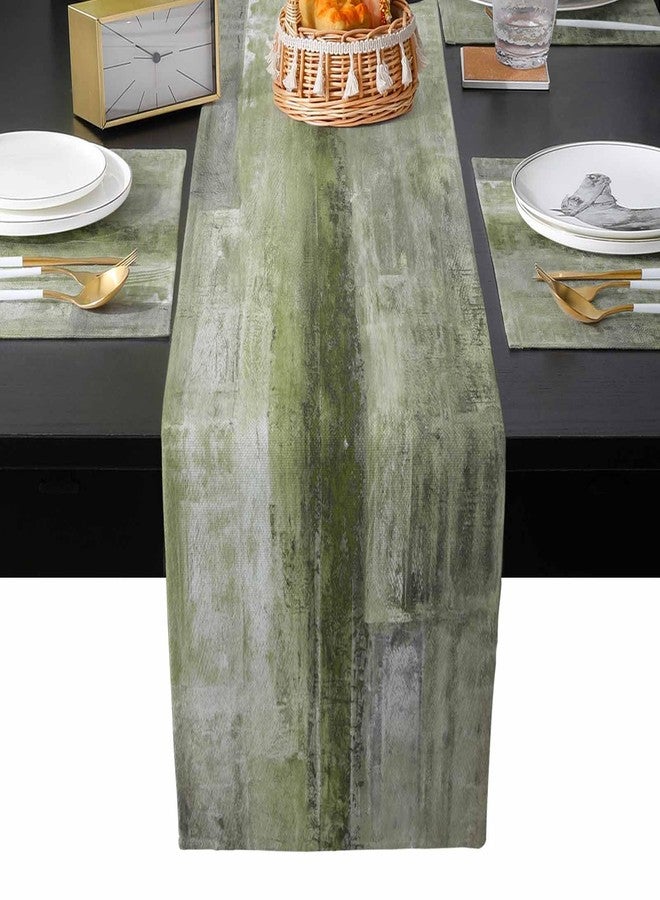 Edwiinsa Sage Green Oil Painting Table Runner with Placemats Set of 6, Modern Abstract Art Ink Retro Cotton Linen Kitchen Dining Mats Tablerunner 13"x70", Table Mats Set for Living Room/Dresser/Dining Table - Image 1