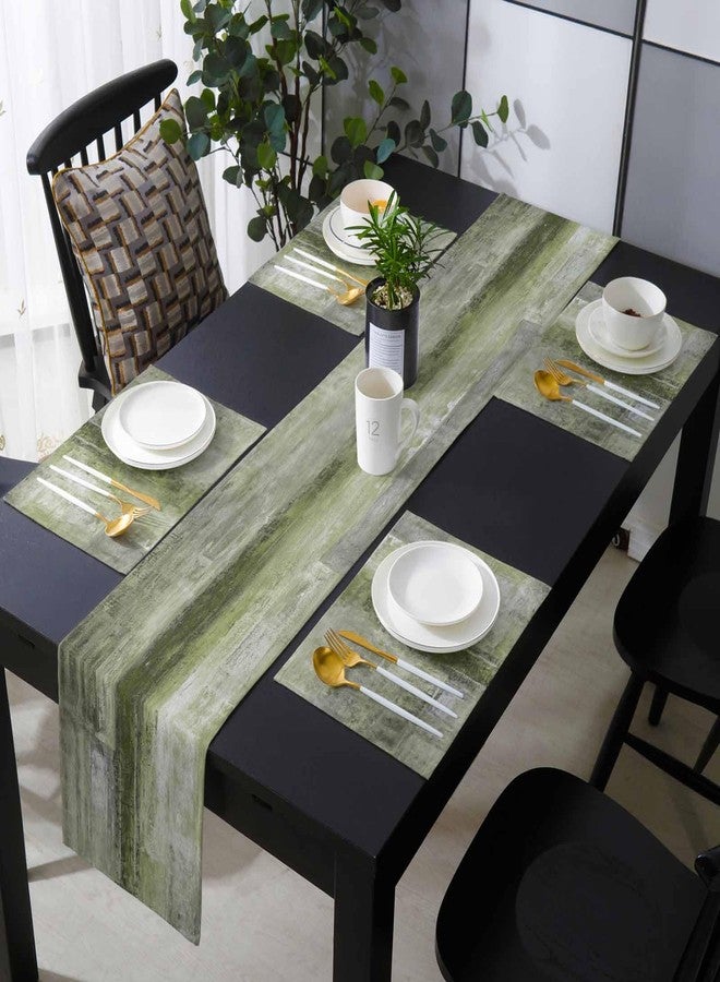 Edwiinsa Sage Green Oil Painting Table Runner with Placemats Set of 6, Modern Abstract Art Ink Retro Cotton Linen Kitchen Dining Mats Tablerunner 13"x70", Table Mats Set for Living Room/Dresser/Dining Table - Image 2