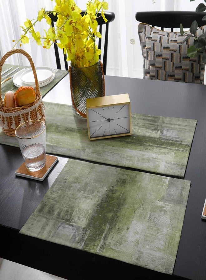 Edwiinsa Sage Green Oil Painting Table Runner with Placemats Set of 6, Modern Abstract Art Ink Retro Cotton Linen Kitchen Dining Mats Tablerunner 13"x70", Table Mats Set for Living Room/Dresser/Dining Table - Image 4