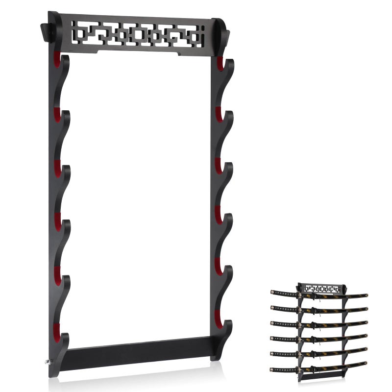 Barydat حامل سيوف كاتانا باريدات، حامل جداري لعرض سيوف كاتانا وساموراي، هدية مثالية لهواة جمع سيوف واكيزاشي اليابانية (6 طبقات) للرجال. - Image 1