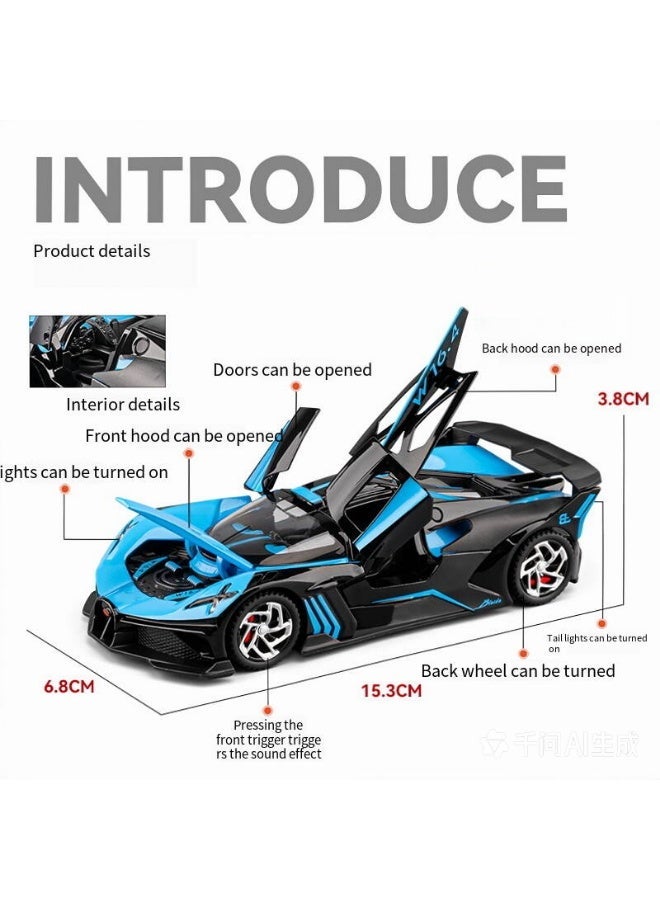 Bugatti High-Detail Alloy Car Model with Realistic Lighting & Sound Effects, 1:32 Scale Die-Cast Vehicle, Collectible Display Model for Adults & Kids - Image 2