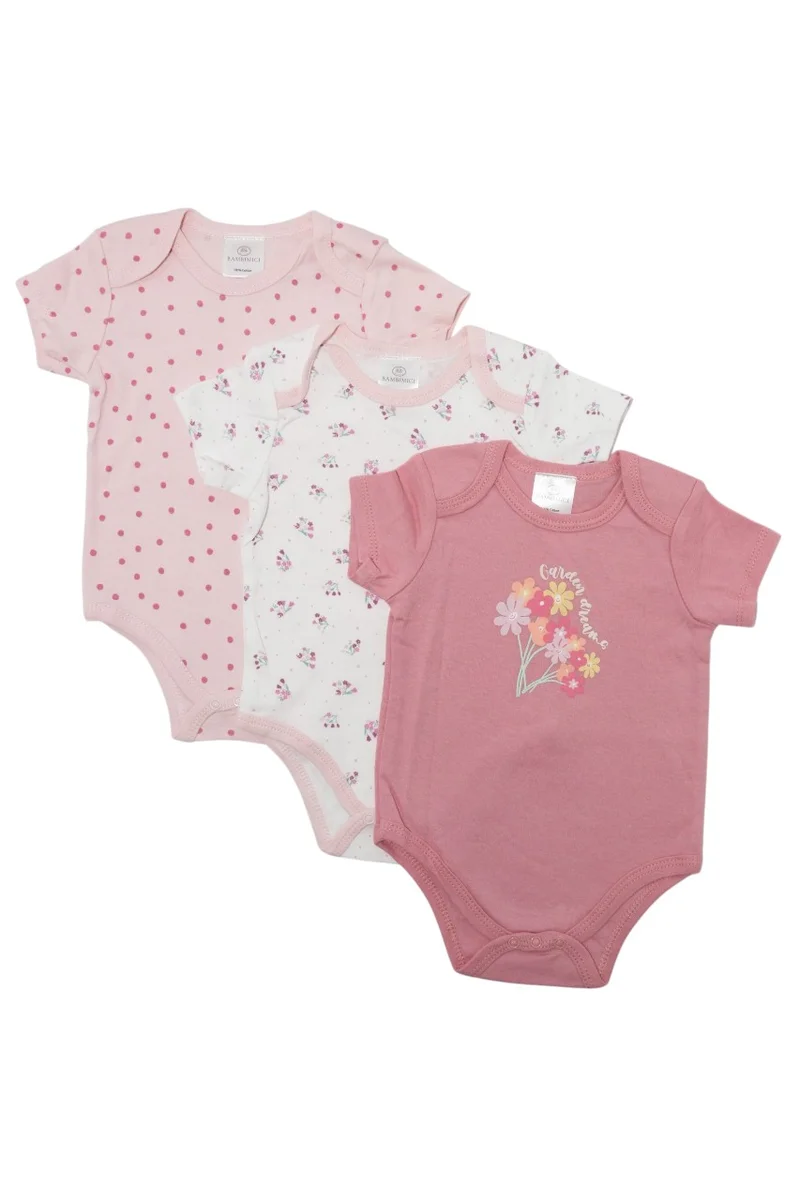 بمبىمىشى Bambimici 3-Piece Short Sleeve Flower Printed Bodysuit for Baby Girl
