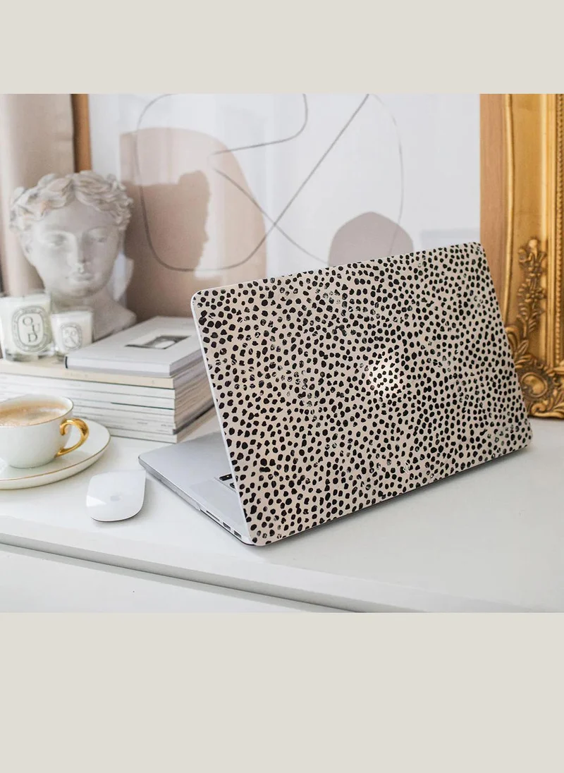BURGA Protective Premium Hard Case Cover For Apple MacBook Pro 16 Inch Model A2780 2023 with Retina Display Touch ID Printed Design Hard Shell Laptop Case, Polka Dots Pattern Nude Almond Latte