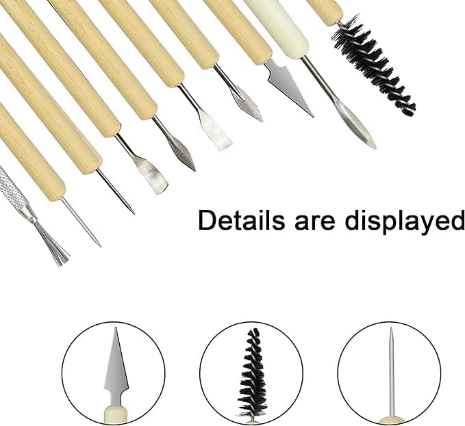 WISHBONE 15PCS WOOD CURVING 15Pcs Pottery Tools Professional Clay Sculpture Molding Carving Wooden Metal - Image 4