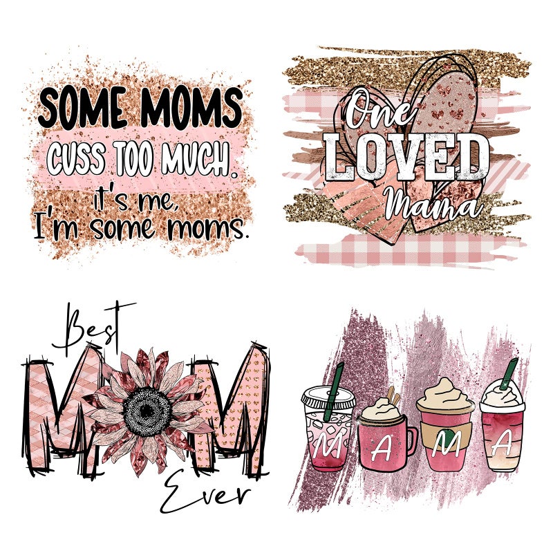 Amazingxy 4Pcs Best Mom Ever Iron On Decals for Clothing Mothers Day Iron On Patches DIY Heat Transfer Stickers for TShirt Jean Appliques