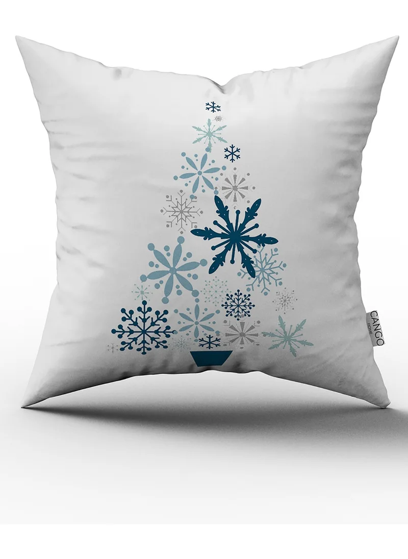 Cango Home White Blue New Year Themed Digital Printed Throw Pillow Cover CGH817