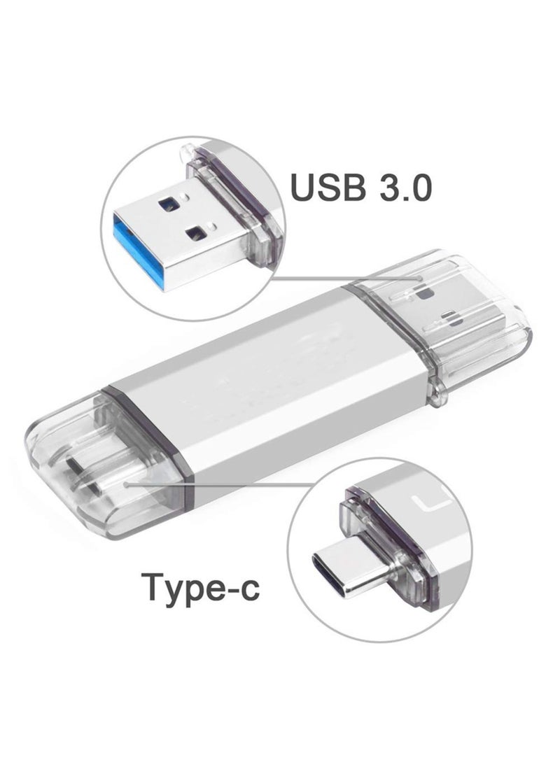 OULIYO 64GB USB C Flash Drive, 2 in 1 USB 3.0 Type C Dual OTG Metal Thumb Drive Jump Drive Memory Stick with Keychain Suitable for USB-C Smartphones, MacBook, Computers and Tablets (Silver)  - Image 1