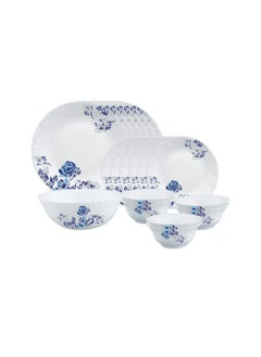 LARAH BY BOROSIL Larah by Borosil Blue Cascade Fluted Series Opalware Dinner Set | 19 Pieces for Family of 6 | Microwave & Dishwasher Safe | Bone-Ash Free | Crockery Set for Dining & Gifting | Plates & Bowls | White  - Image 1