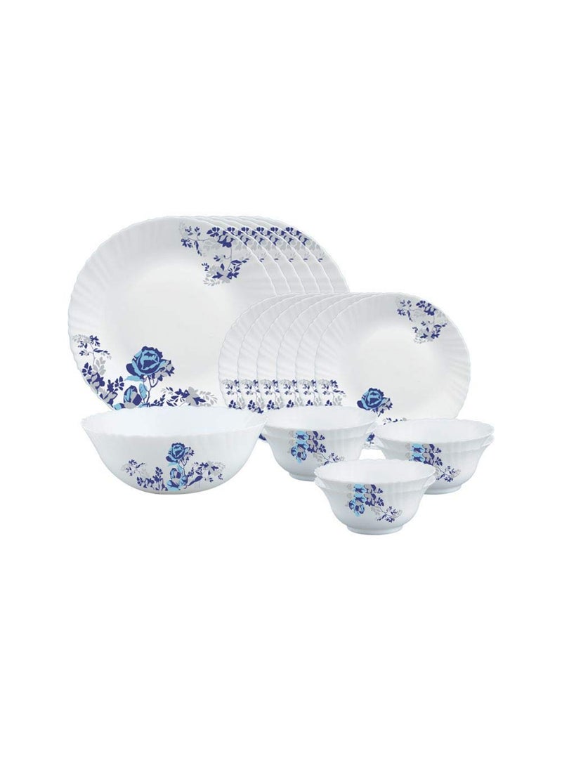 LARAH BY BOROSIL - Larah by Borosil Blue Cascade Fluted Series Opalware Dinner Set | 19 Pieces for Family of 6 | Microwave & Dishwasher Safe | Bone-Ash Free | Crockery Set for Dining & Gifting | Plates & Bowls | White - Image 1