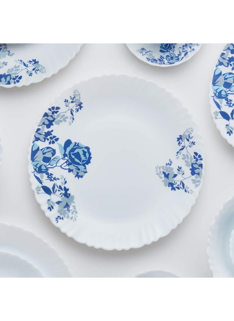 LARAH BY BOROSIL - Larah by Borosil Blue Cascade Fluted Series Opalware Dinner Set | 19 Pieces for Family of 6 | Microwave & Dishwasher Safe | Bone-Ash Free | Crockery Set for Dining & Gifting | Plates & Bowls | White - Image 1