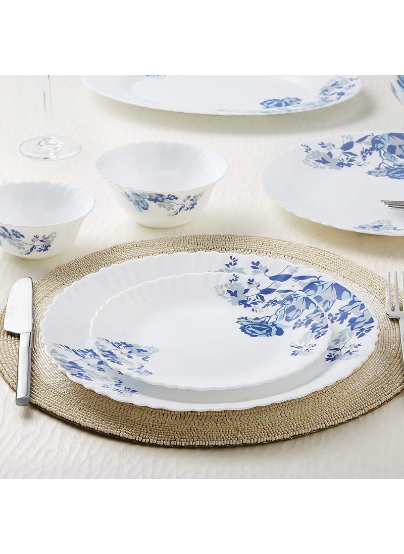 LARAH BY BOROSIL - Larah by Borosil Blue Cascade Fluted Series Opalware Dinner Set | 19 Pieces for Family of 6 | Microwave & Dishwasher Safe | Bone-Ash Free | Crockery Set for Dining & Gifting | Plates & Bowls | White - Image 1