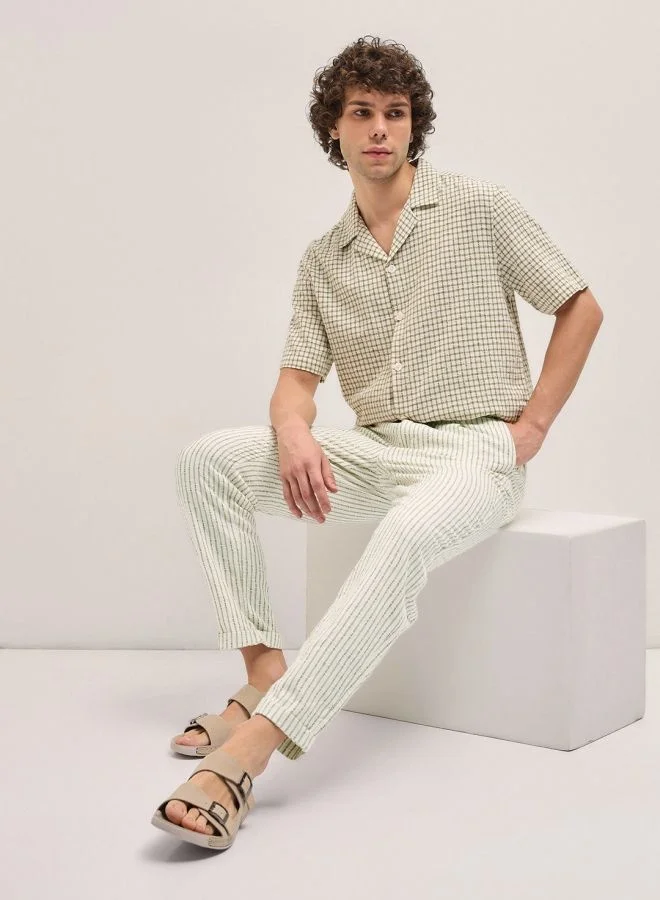 The Bear House  Men's Beige Stripes Tapered Fit Elasticated Waist Casual Trouser Versatile Office and Travel Pants Comfortable Fit for Everyday Use Easy to Style Bottomwear for Work Weekend and Outings for Men | Best Price UAE
