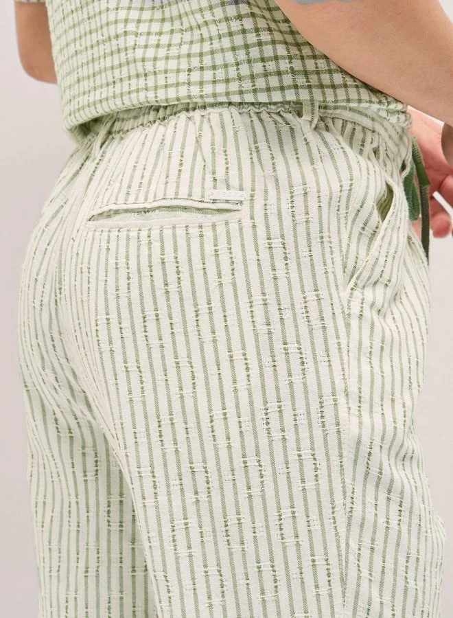 The Bear House  Men's Beige Stripes Tapered Fit Elasticated Waist Casual Trouser Versatile Office and Travel Pants Comfortable Fit for Everyday Use Easy to Style Bottomwear for Work Weekend and Outings for Men | Best Price UAE