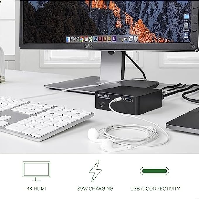 Plugable USB C MINI LAPTOP DOCKING STATION WITH 85W CHARGING COMPATIBLE WITH THUNDERBOLT 3 AND USB-C MACBOOKS AND SELECT WINDOWS LAPTOPS (HDMI UP TO 4K@30HZ, ETHERNET, 4X USB 3.0 PORTS, USB-C PD). - Image 3