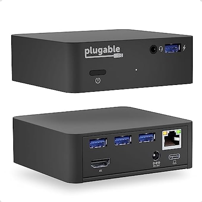 Plugable USB C MINI LAPTOP DOCKING STATION WITH 85W CHARGING COMPATIBLE WITH THUNDERBOLT 3 AND USB-C MACBOOKS AND SELECT WINDOWS LAPTOPS (HDMI UP TO 4K@30HZ, ETHERNET, 4X USB 3.0 PORTS, USB-C PD). - Image 1