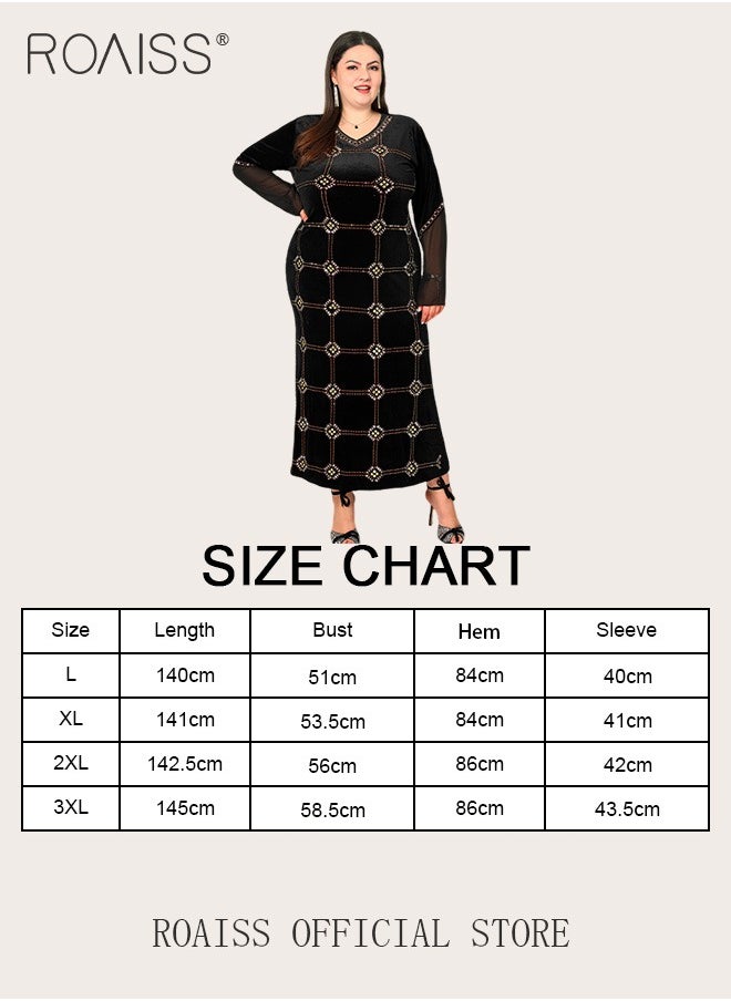 Women's Long Bell Sleeve Dresses Women's Rhinestone Plaid Long Dress