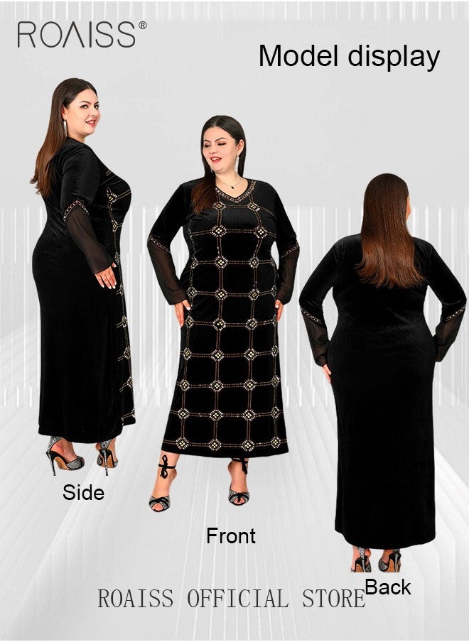 Women's Long Bell Sleeve Dresses Women's Rhinestone Plaid Long Dress