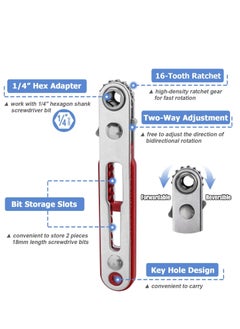 KASTWAVE Mini Ratchet Wrench, 1/4 Inch Drive Ratcheting Screwdriver, Wrenches Elbow Head and Flat Head High Torque Offset Reversible Drive Handle for 1/4-Inch Hex Shank Drill, Screwdriver Bits, 2 Pcs  - Image 3