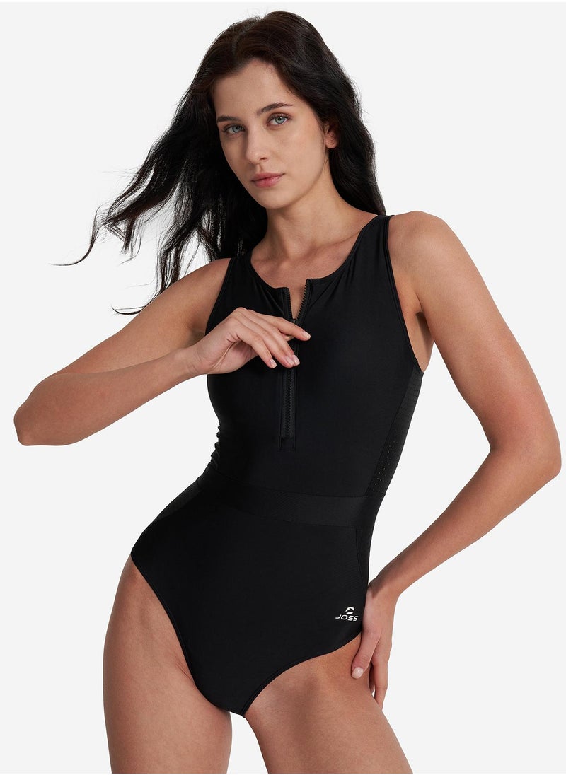Joss Joss Women's Swimsuit Black – Zipper Design, Removable Cups, Creora Highclo Fiber, Chlorine-Resistant, Freedom of Movement, Stylish & Comfortable  - Image 1