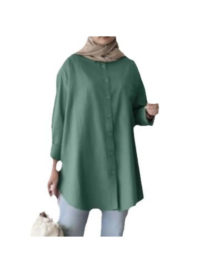 VUELO Muslim Women's Plus Size Casual Simple Button-down Shirt Loose Solid Color Long Sleeve Shirt - Image 5