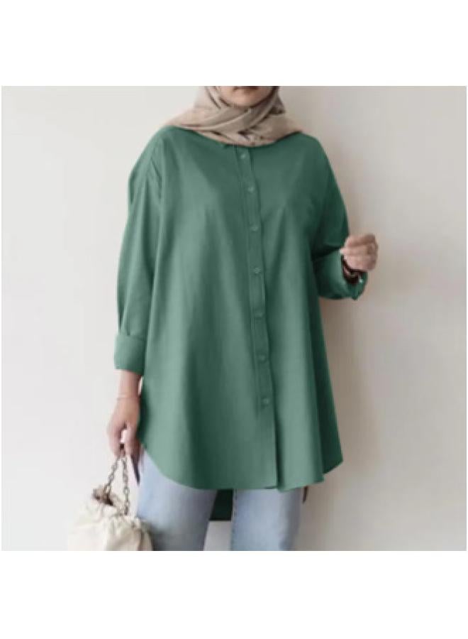 VUELO Muslim Women's Plus Size Casual Simple Button-down Shirt Loose Solid Color Long Sleeve Shirt - Image 1