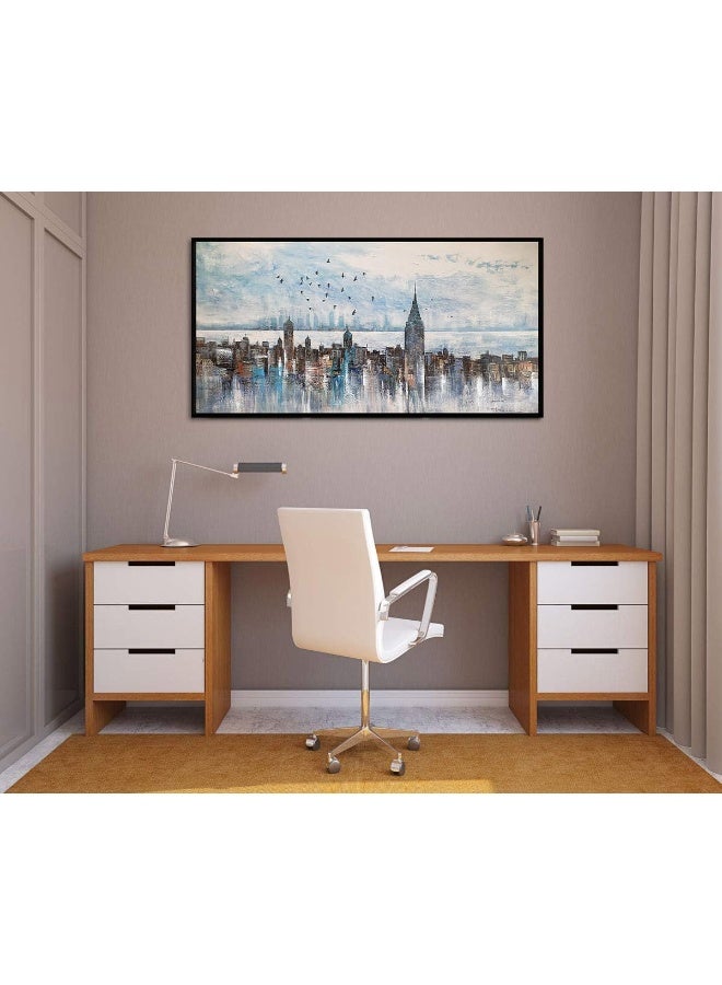 Arjun Cityscape Wall Art New York City Buildings Picture Modern Abstract Grey Skyline Birds NYC Painting Artwork for Bedroom Living Room Bathroom Home Office Decor, Large Size Black Framed 40"x20" - Image 5