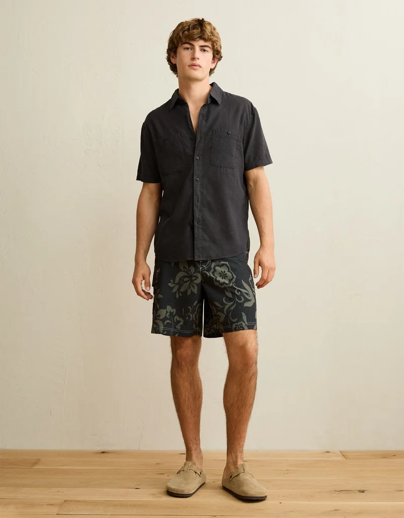 American Eagle  AE Standard Fit Linen-Blend Button-Up Shirt for Men | Best Price UAE
