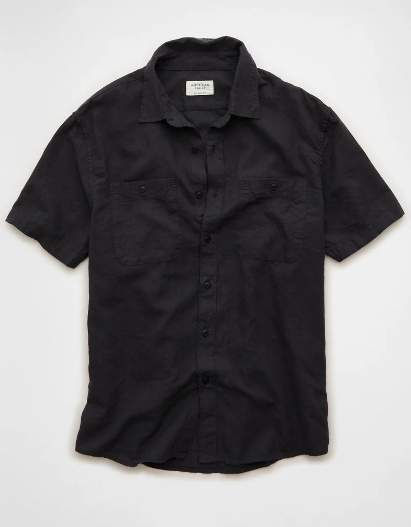 American Eagle  AE Standard Fit Linen-Blend Button-Up Shirt for Men | Best Price UAE