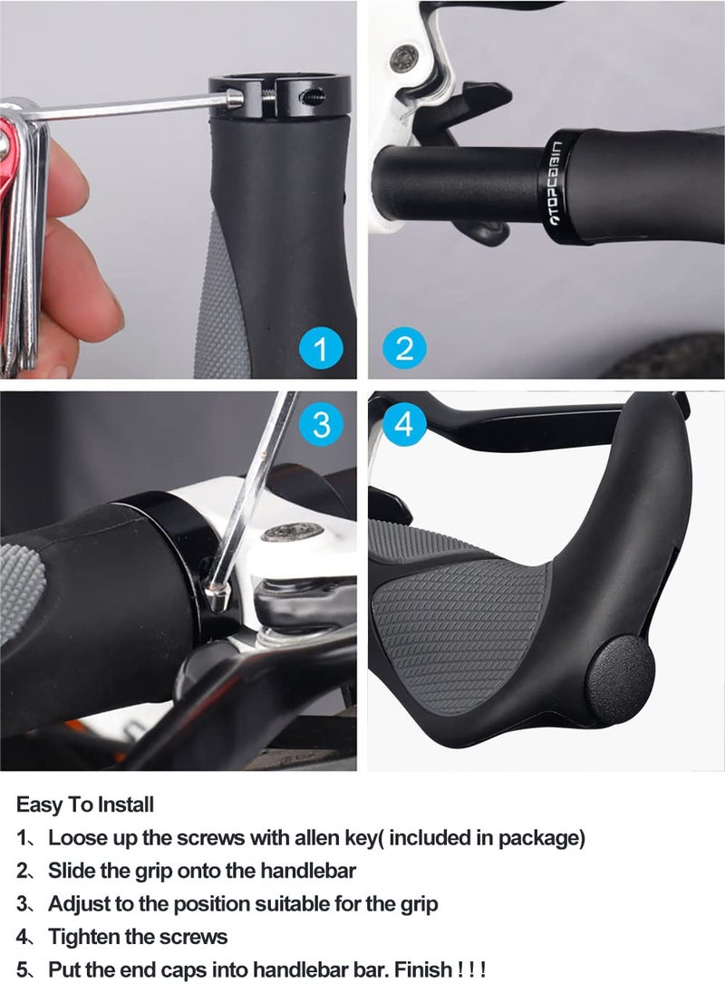 TOPCABIN Bike Grips,Ergonomic Design Bicycle Grips Widen Holding Rubber Bike Handlebar Grips with Aluminum LockGrips for Bike Mountain Road MTB (Big Horn Shape(Black&Grey)) - Image 4