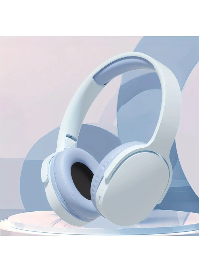 Wireless On-Ear Headphones Foldable Design Stereo Surround Sound Headsets Long Life Wireless Bluetooth  Lightweight and Comfortable Sports Noise Reduction Earphone Blue - Image 1