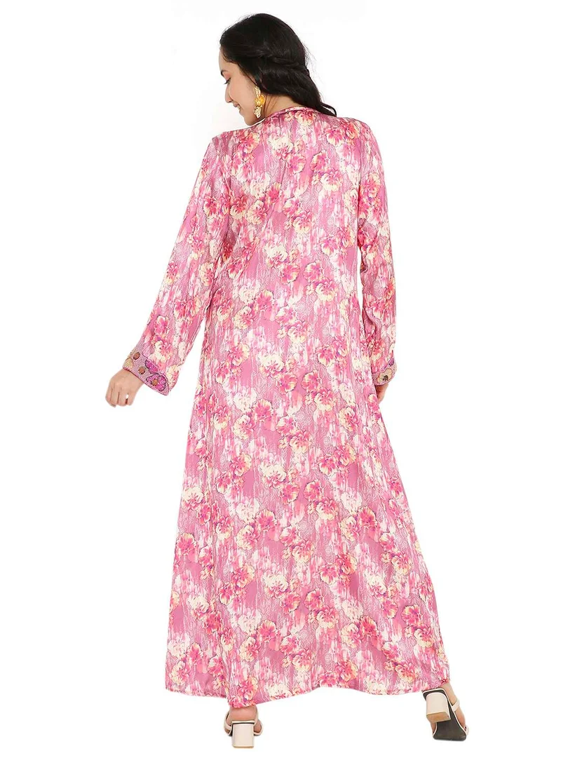 هانا آند سارا UNIQUE FLORAL BEADED WITH CREATIVE PRINT DESIGN ARABIC KAFTAN JALABIYA DRESSES