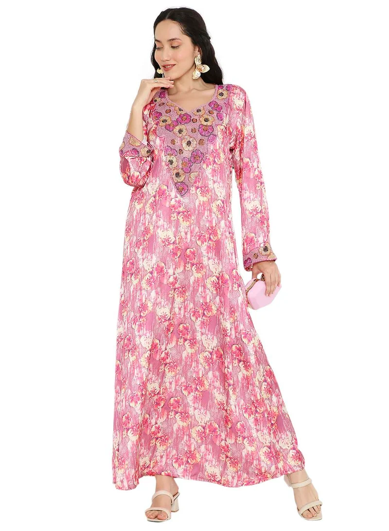 هانا آند سارا UNIQUE FLORAL BEADED WITH CREATIVE PRINT DESIGN ARABIC KAFTAN JALABIYA DRESSES