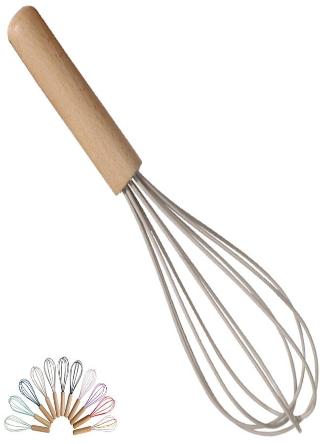 BRIIEC 1-Piece Khaki Silicone Whisk with Wooden Handle BRIIEC 10-inch Non Stick Balloon Whisk Egg Beater for Pancake Batter, Eggs and Egg Whites, Cake Mix, Blending, Gravy and Sauces - Image 1