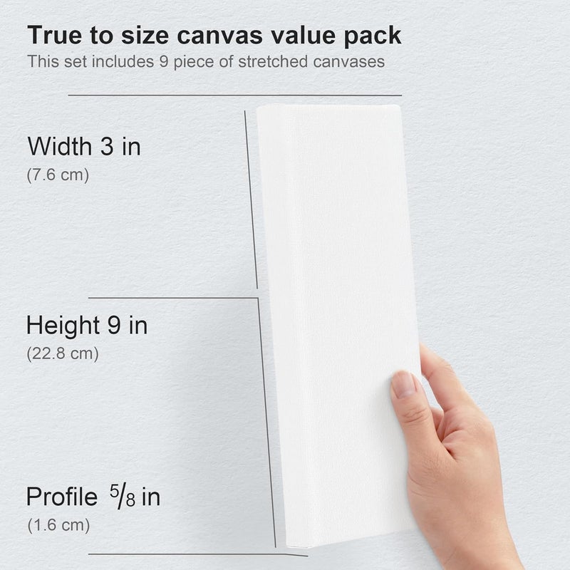 Phoenix Skinny Stretched Canvas for Painting 3x9 Inch/9 Value Pack, 8 Oz Triple Primed, 5/8 Inch Profile, 100% Cotton White Blank Canvas, Rectangular Framed Canvas for Oil Acrylic & Pouring Art - Image 3