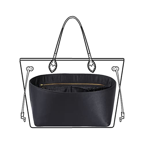 ZTUJO Purse Organizer Insert For Handbags, Silk Purse Organizer with Zipper, Silky Smooth, Bag Organizer For Speedy Neverfull Tote,onthego,Artsy, 6 Sizes(Small, Silky Black) - Image 1